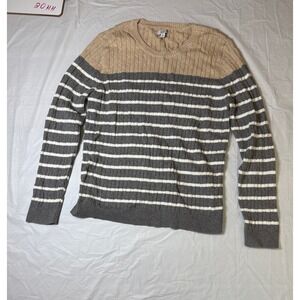 Croft & Barrow Striped Cable Knit Sweater XL Beige Gray Long Sleeve Crewneck